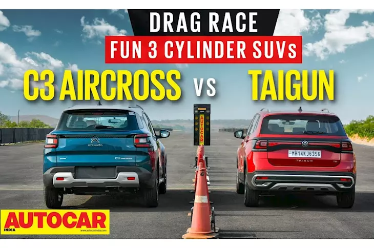 Volkswagen Taigun vs Citroen C3 Aircross drag race video